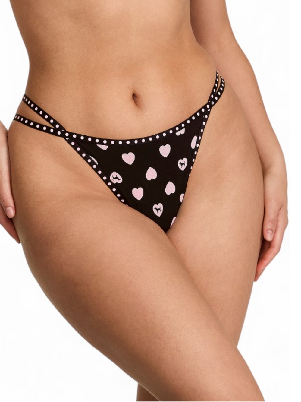 🆕🫶 Double Strappy Y2K Black Thong PINK x Victoria Secret Small NWT